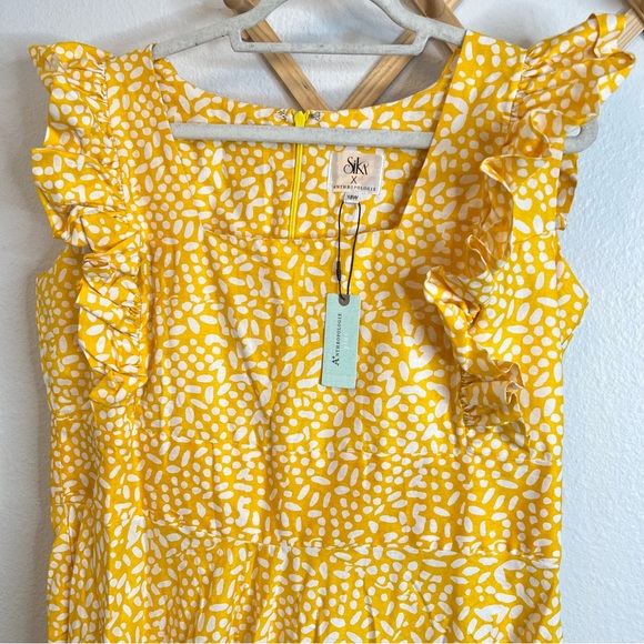 SIKA x Anthropologie Marigold Yellow White Ruffled Sleeve Maxi Dress - Picture 5 of 12